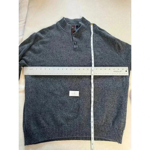 Chaps Grey + Brown Elbow Patch Mock Neck 100% Cotton Men's Pullover Sweater XXL - Picture 7 of 9